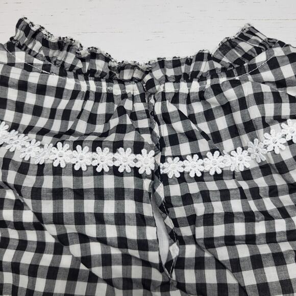 J. Crew Daisy Chain Peplum Top in Gingham Black White Plaid Crochet Ctton Small - Picture 7 of 10